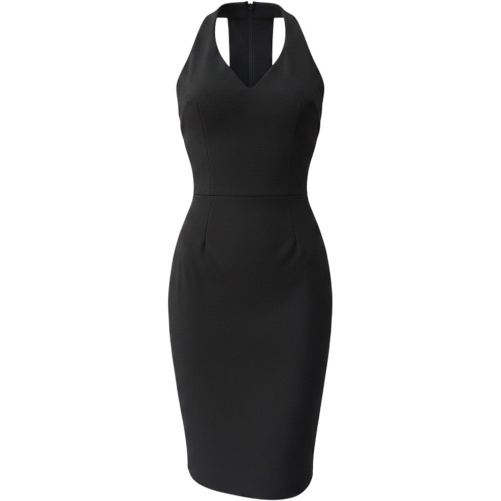 Oldsport Womens Halter Bodycon Midi Dress Black Size XS Minimalist Open Back